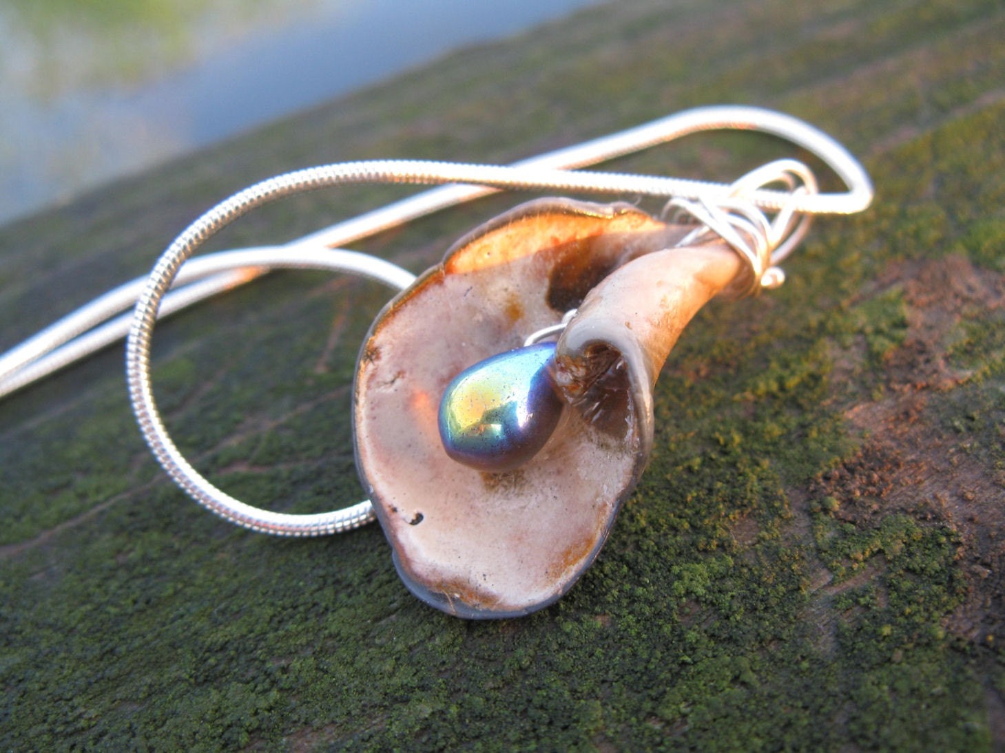 Seashell and Drop of Night Sky Necklace