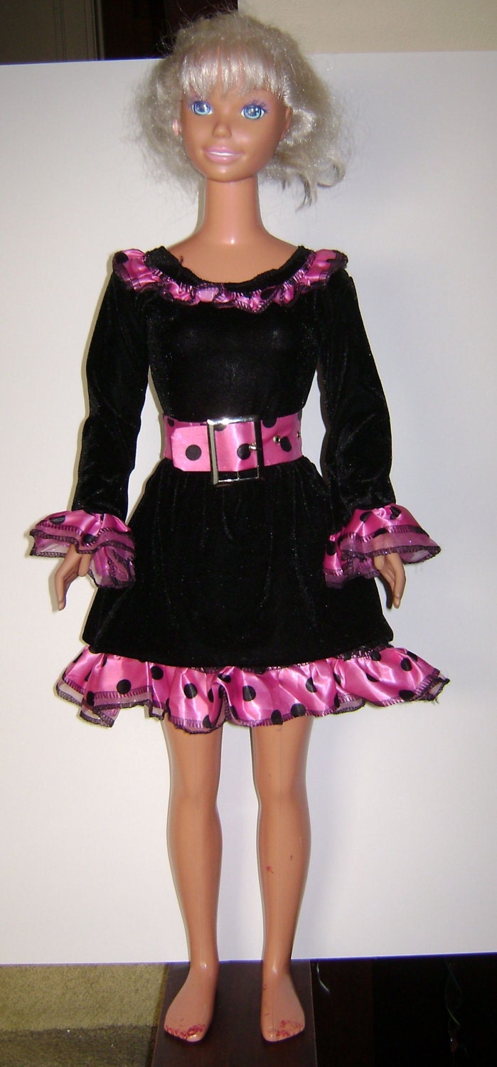 My Size Barbie Cute Black Cat Costume w/ Pink & Black Trim - 3 pieces