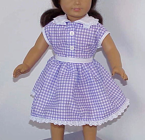 18 Inch Doll Clothes American Girl Lavender and White Check Skirt and Blouse with White Ruffle Trim