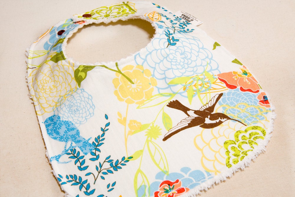 SummerSong - Infant or Toddler Bib - ADJUSTABLE snaps - REVERSIBLE