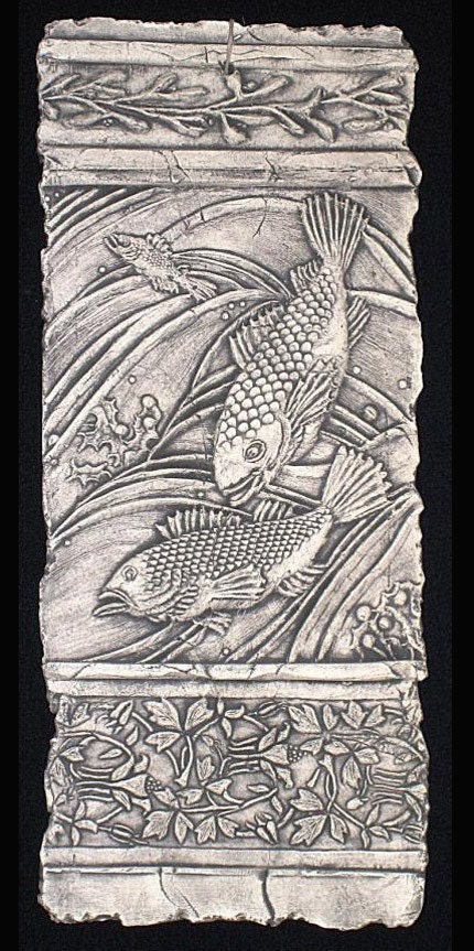 Two Carp Ceramic Pottery Animal Fish Sculpture Tile