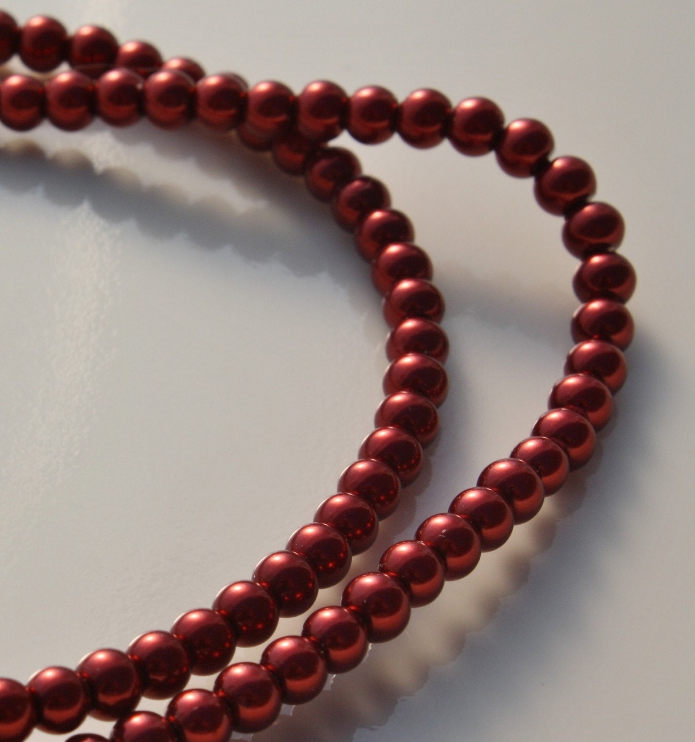 Glass Pearls Red Colored 4mm (Qty 108) Strand Faux Pearl Glass Bleads Pearl Finish Bead Supply GP00180 ID