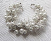 White Pearls Bridal Bracelet and Earrings