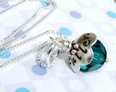 Charm necklace -  birthstone charm- name stamped necklace - handstamped  flowercap