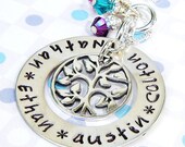 Handstamped charm necklace- Family tree - up to 4 names
