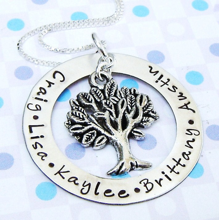 Hand stamped name washer necklace family tree jewelry...LAST ONE