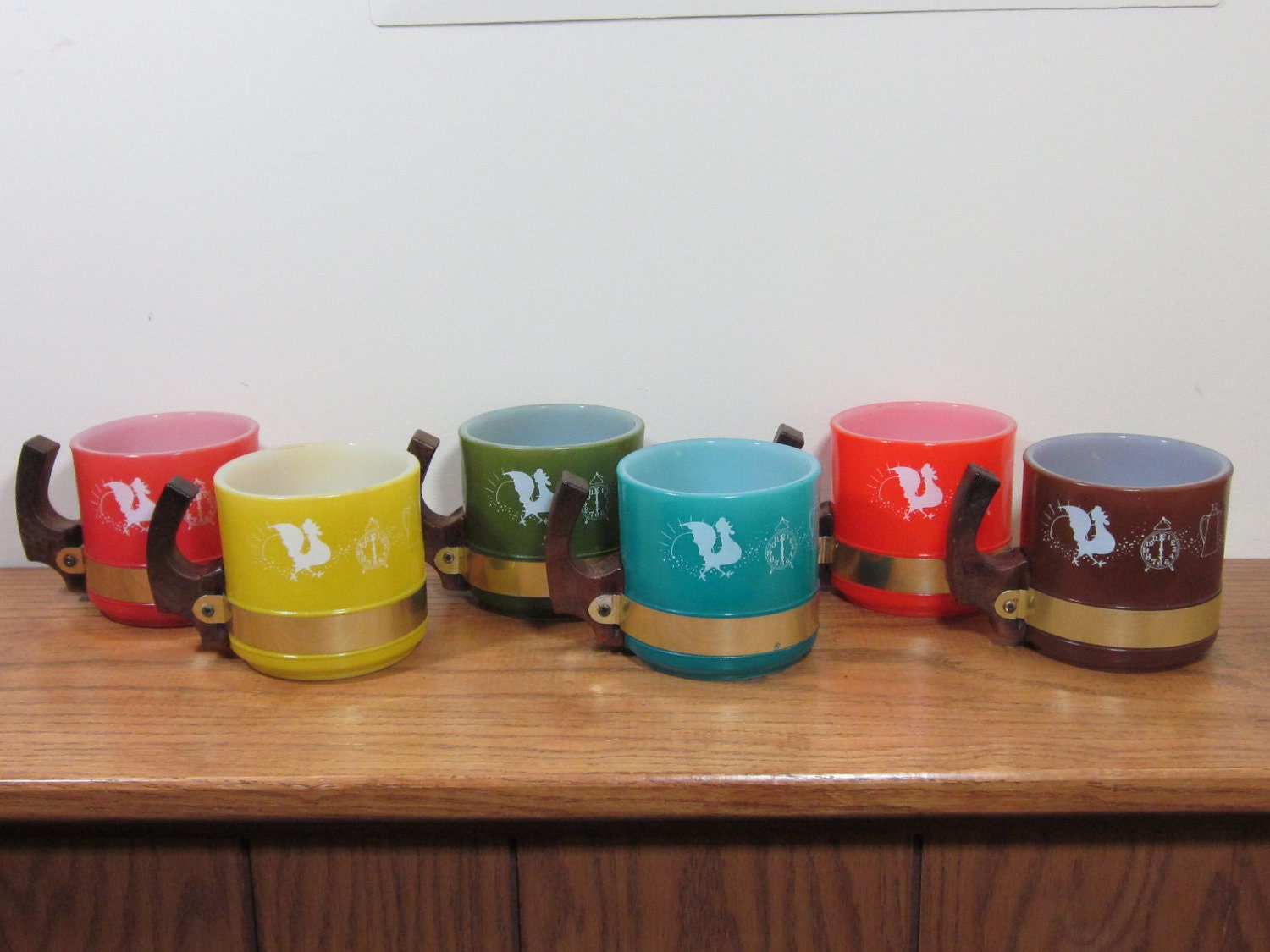 Vintage Siesta Ware Coffee Mugs Cups with Wooden Handles