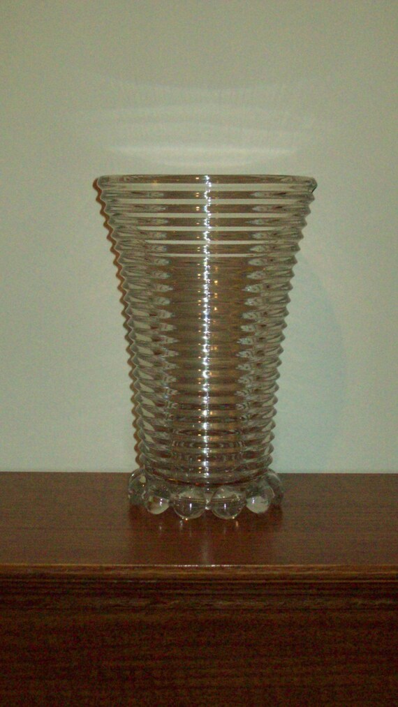 Depression Glass Vase Manhattan Pattern Clear by DomusModern