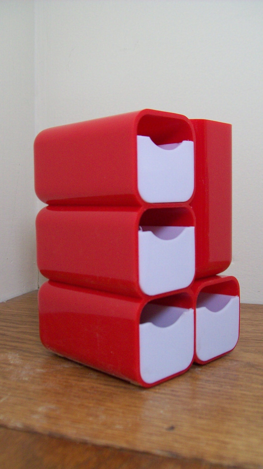 Vintage Office Desk Caddy in Red 1970s