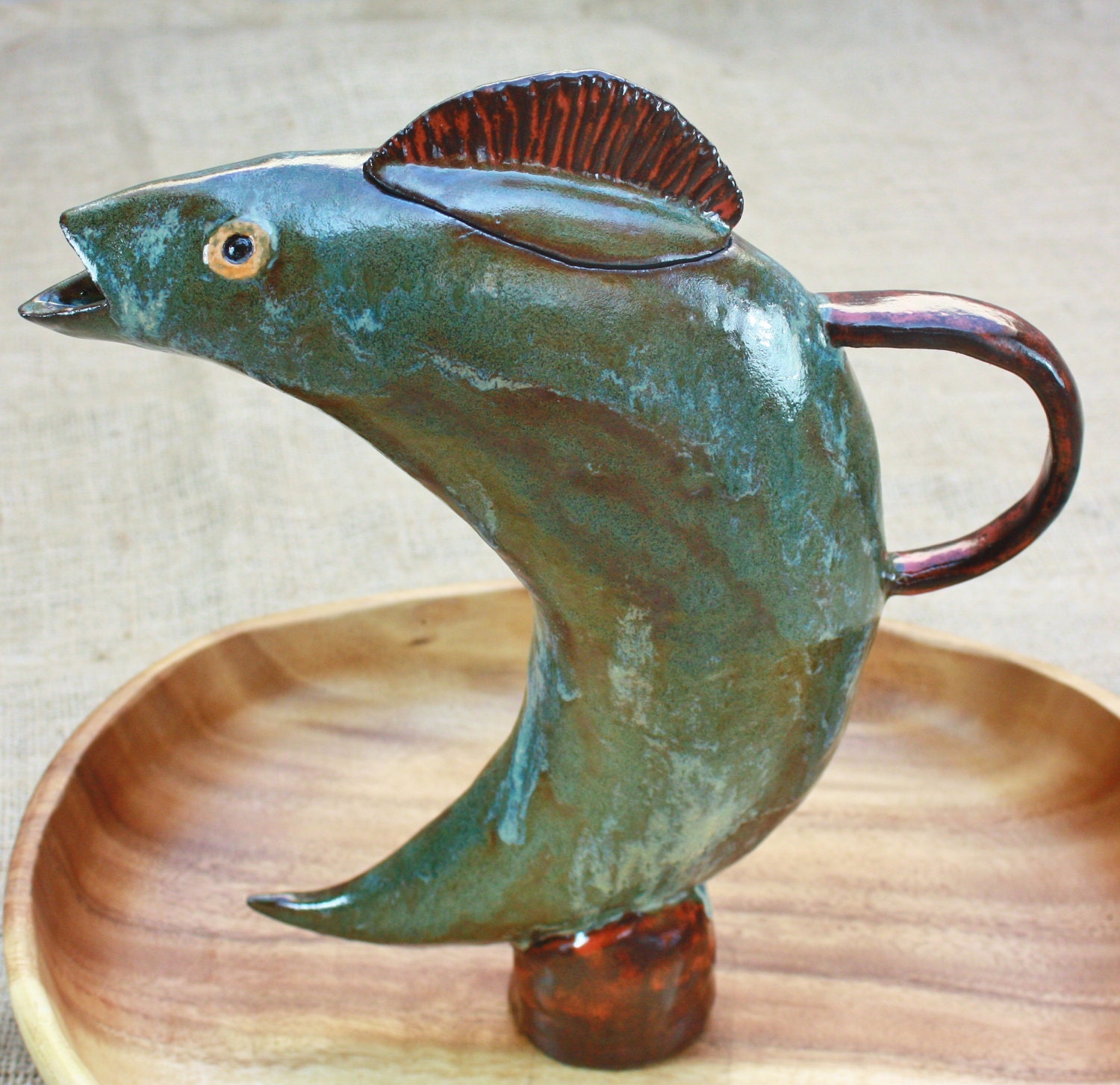 Ceramic Fish Teapot. JUMPING FISH Teapot. Nature Inspired Ceramic Pottery. Hand Built Stoneware Teapot. Sculptural Teapot.