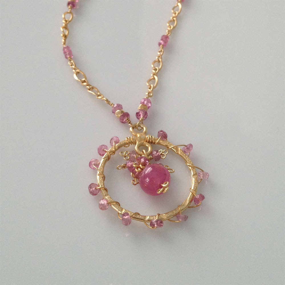 Pink Sapphire and Pink Tourmaline Pendant Necklace