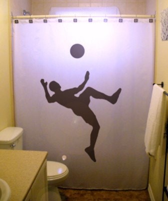 Soccer Shower Curtain Football bathroom decor kids bath player ball world cup footie footy Choice Of 2 Designs