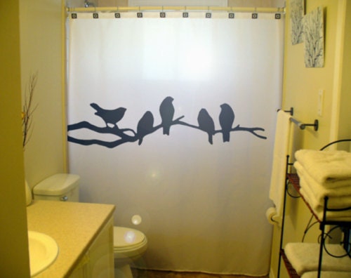 Bathroom Shower Curtain Black Birds bird tree branch lovebirds raven crows, unique shower curtains