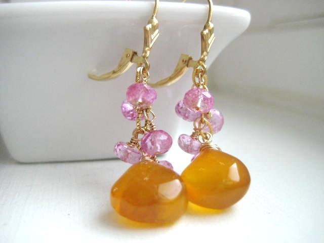 Charlize Gemstone Cascade Earrings, 14kt Gold filled Jewelry