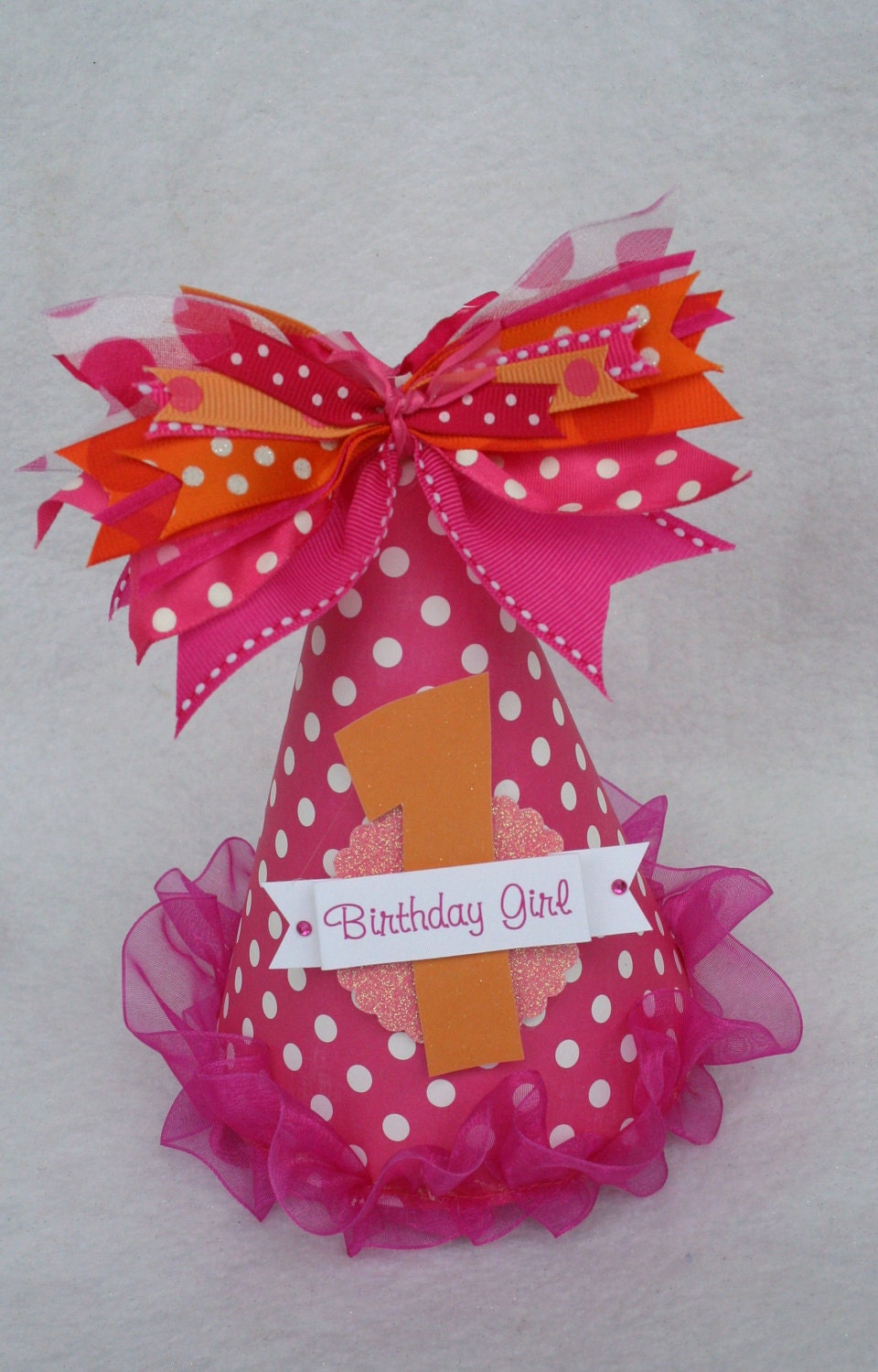 Hot Pink and Orange Polka Dot Birthday Party Hat