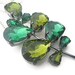 Leaf pendant necklace with rhinestones in shades of greens with silver chain autumn fall handmade jewelry
