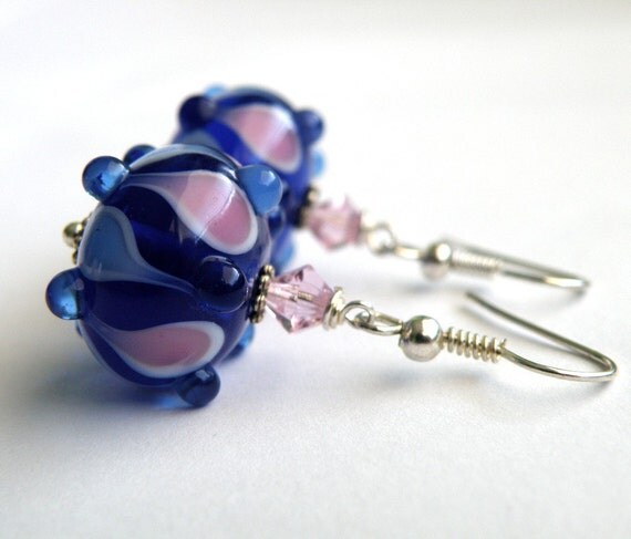 Handmade lampwork earrings and pendant Colorful Drops