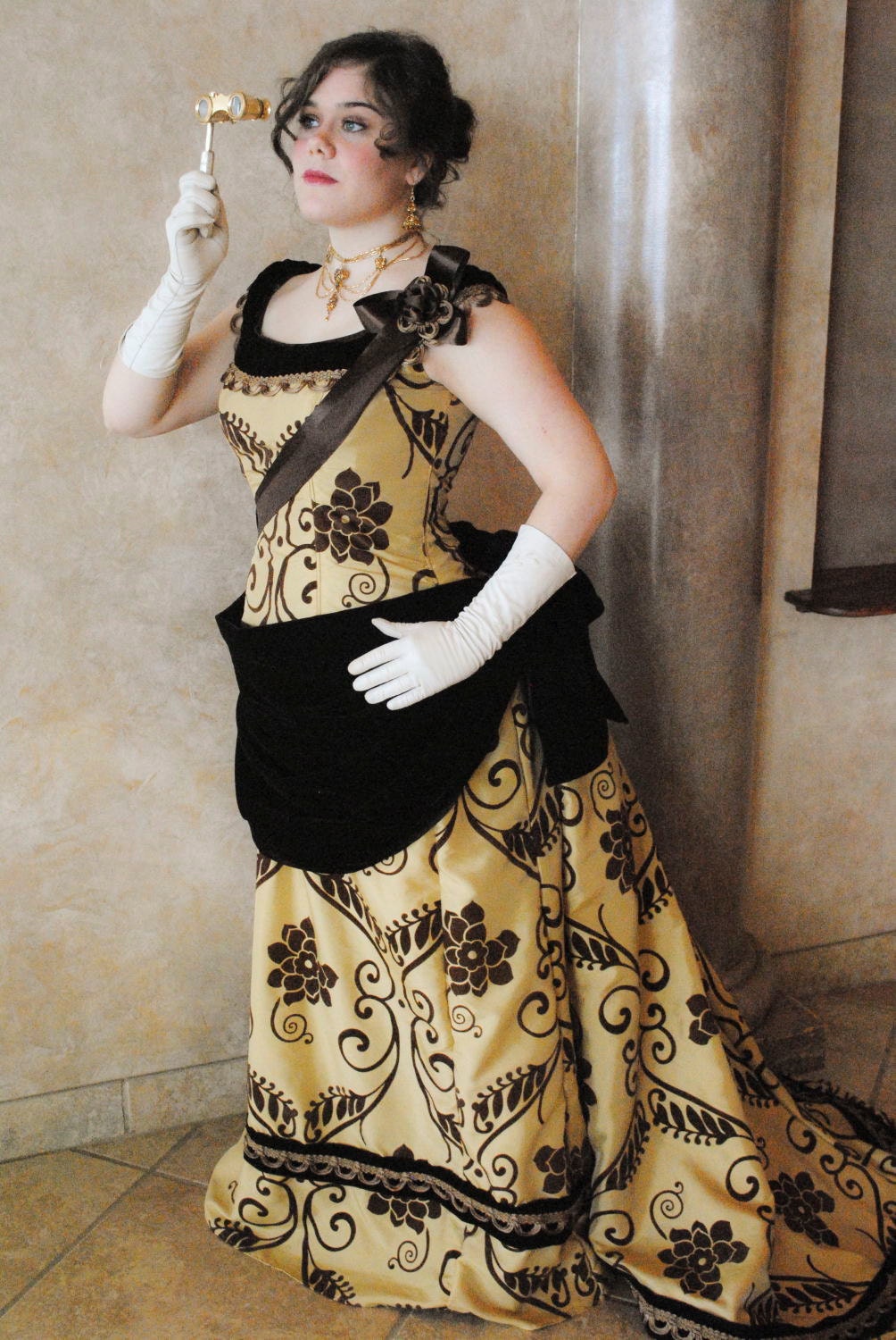 CUSTOM Victorian Bustle 1890s Steampunk Opera Evening Ball gown with train and flowers
