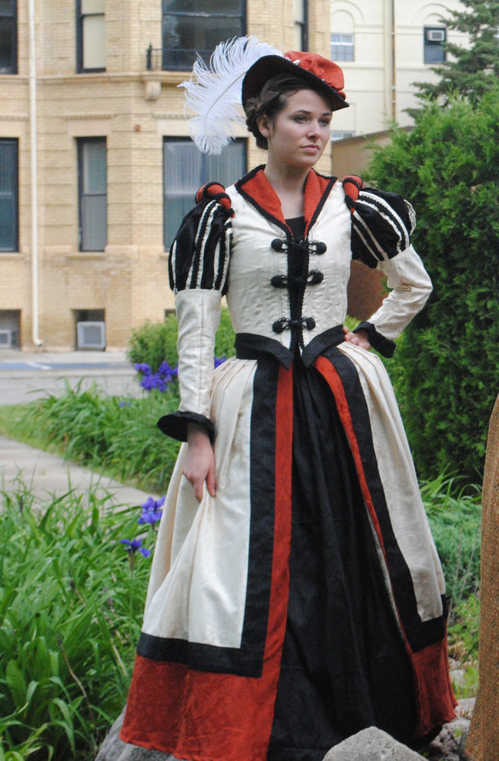 READY MADE Renaissance Tudor Elizabethan Court Bridal Ivory Black Silk Dress Outfit with Jacket, 2 skirts, hat SALE