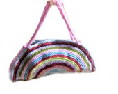 OOAK, Crochet Bag, Clutch, Colorful, Rainbow, Pink, Blue, Green, Yellow, Purple, Amethyst, Orchid,  Shabby, Chic, Circle, Stripe
