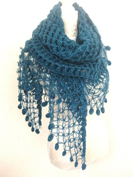 Teal Triangle Shawl, OOAK