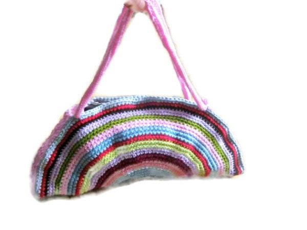 OOAK, Crochet Bag, Clutch, Colorful, Rainbow, Pink, Blue, Green, Yellow, Purple, Amethyst, Orchid, Shabby, Chic, Circle, Stripe