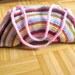 OOAK, Crochet Bag, Clutch, Colorful, Rainbow, Pink, Blue, Green, Yellow, Purple, Amethyst, Orchid, Shabby, Chic, Circle, Stripe