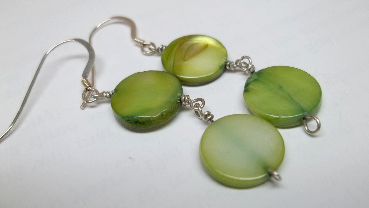 Lime Green lentil mother of pearls Earring sterling silver  treasury item