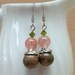 Pink and green jasper pink glass bead earrings