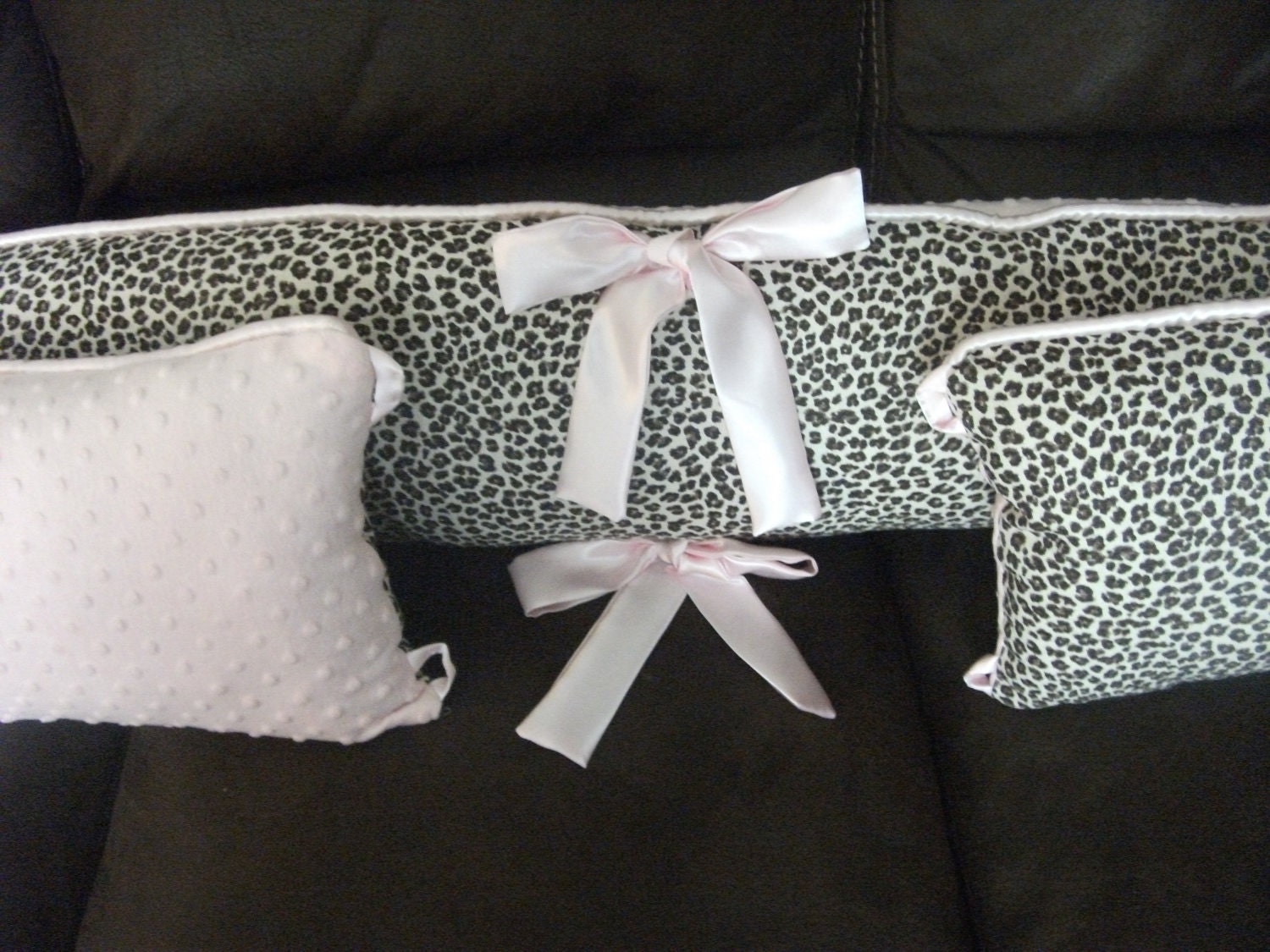 Custom Baby Bedding Pink Girl Leopard Satin Bumper Pad Crib Set