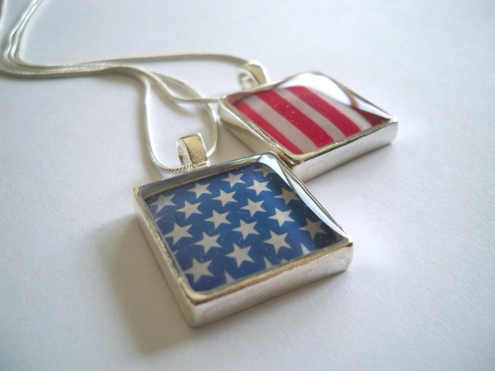 American Flag Pendant Necklace Duo