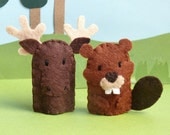 Canadian Finger Puppet Pair - Moose and Beaver