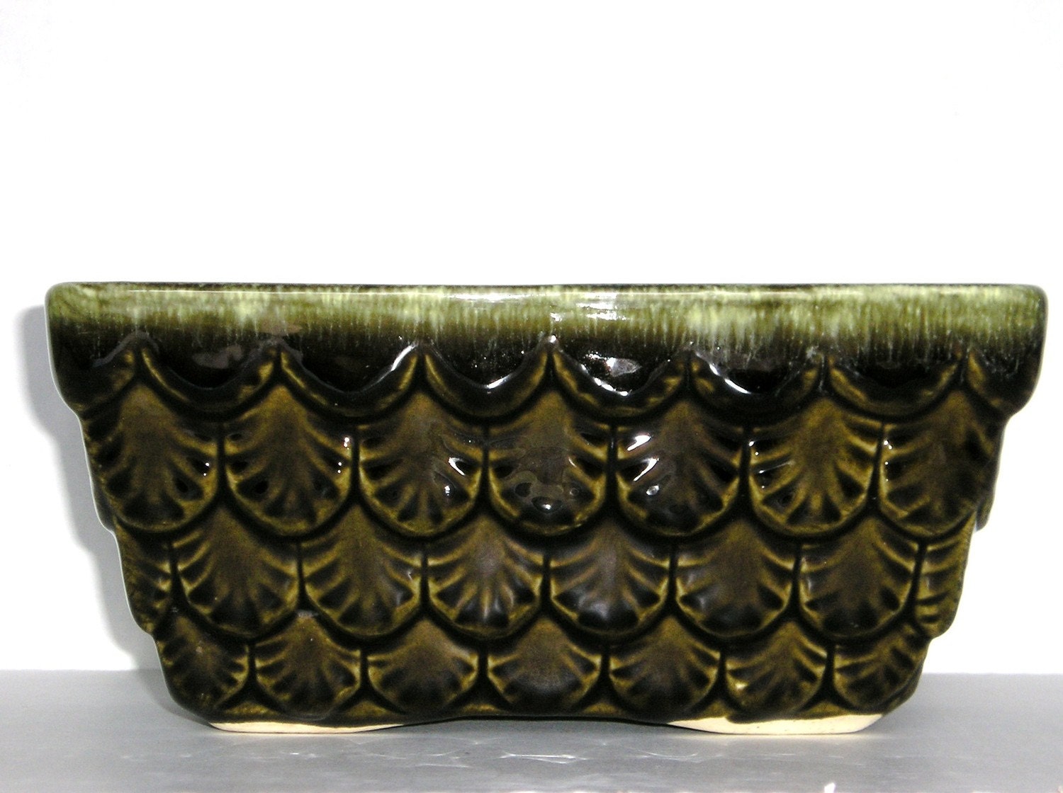 Vintage Olive Green Hull Planter, Marked Hull USA A4
