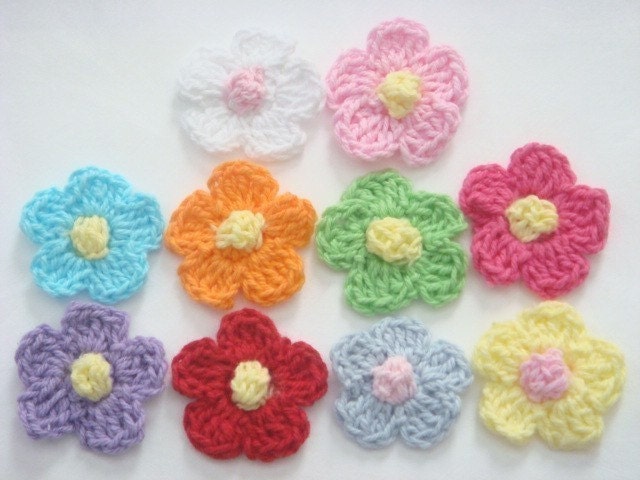 100(pcs) Crochet Flower Appliques 10 Color EA83