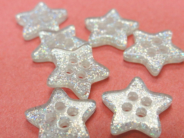 Lot of 50 Glitter Star Buttons...12mm... Sewing... Craft... EB127