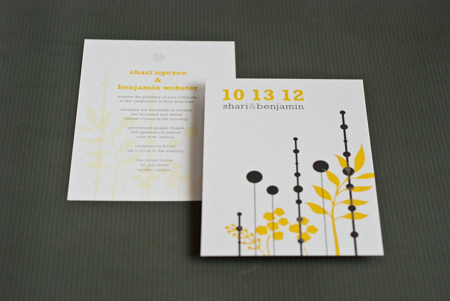 Dreams - modern wedding invitation with graphic florals and fern