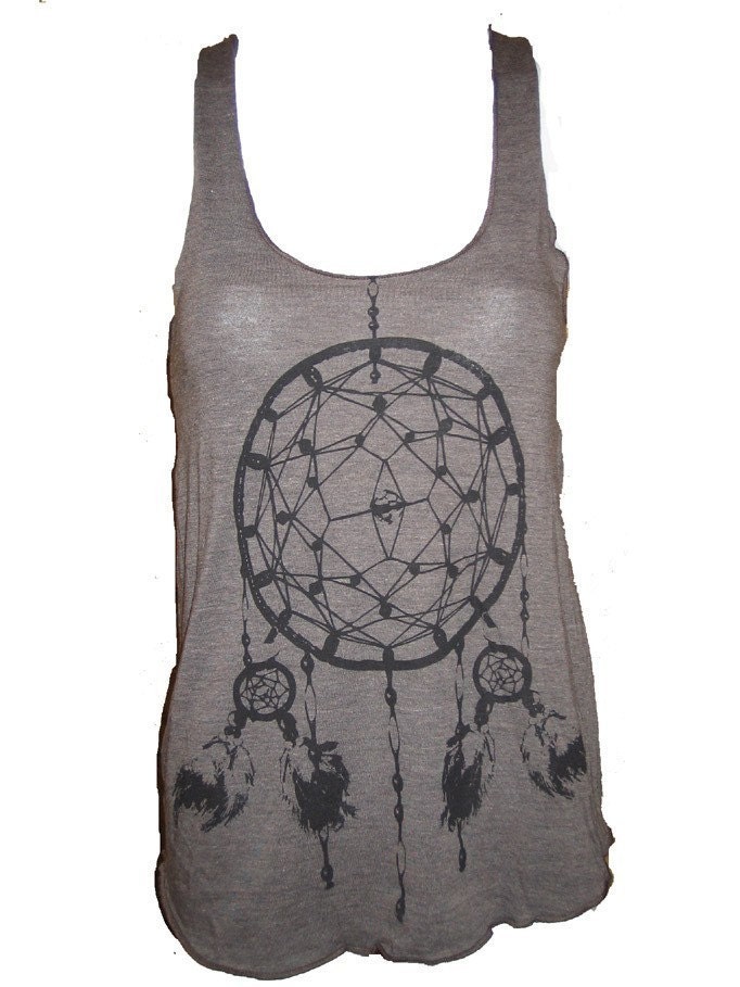 Dreamcatcher Native American Art Print Tank T-shirt Ladies American Apparel S (Coffee Brown)