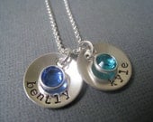Hand Stamped Custom Mommy Jewelry - Personalized Sterling Silver Necklace - Cupped Names with Swarovski Crystal Birthstones