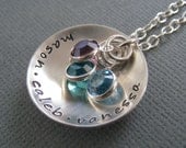 Hand Stamped Mommy Jewelry -  Personalized Sterling Silver Necklace - Love Cupped with Birthstones