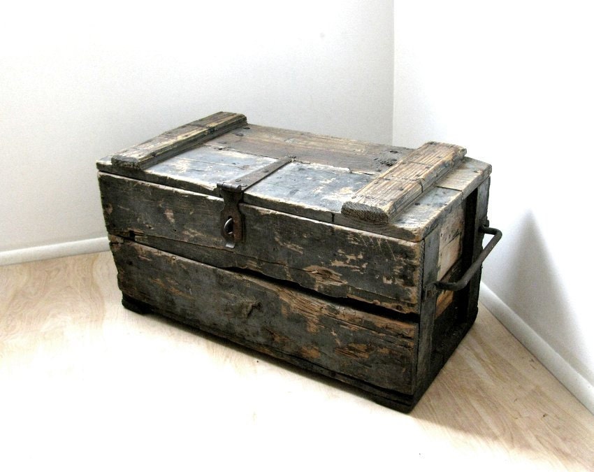 Primitive Industrial Wooden Ingersoll-Rand Tool Box Chest Mfg in New York USA circa 1910s-20s