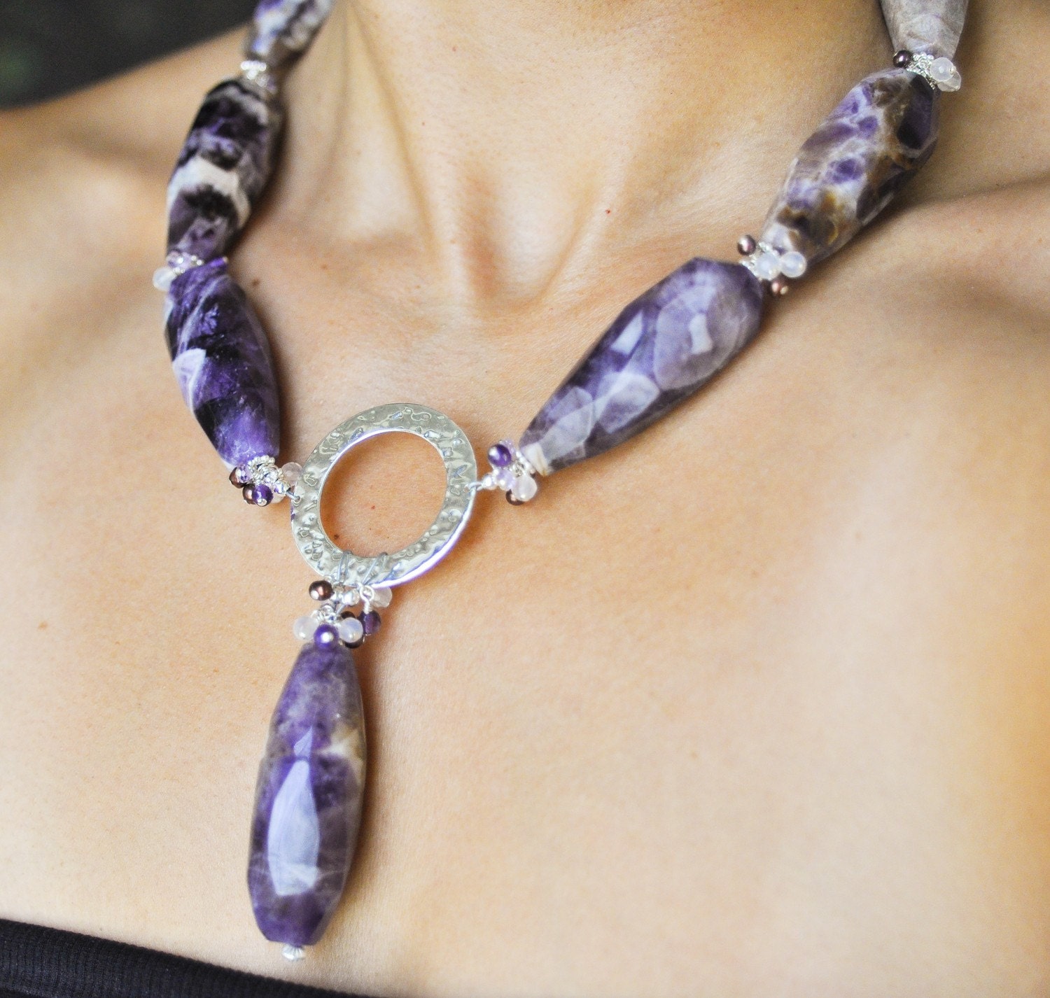 Chunky Amethyst Statement Necklace with Gemstone Clusters