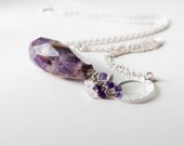 Long Chunky Amethyst Cluster Necklace in Sterling Silver