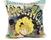 french paris art poster pillow cover linen vintage 18x18 throw home decor turquoise