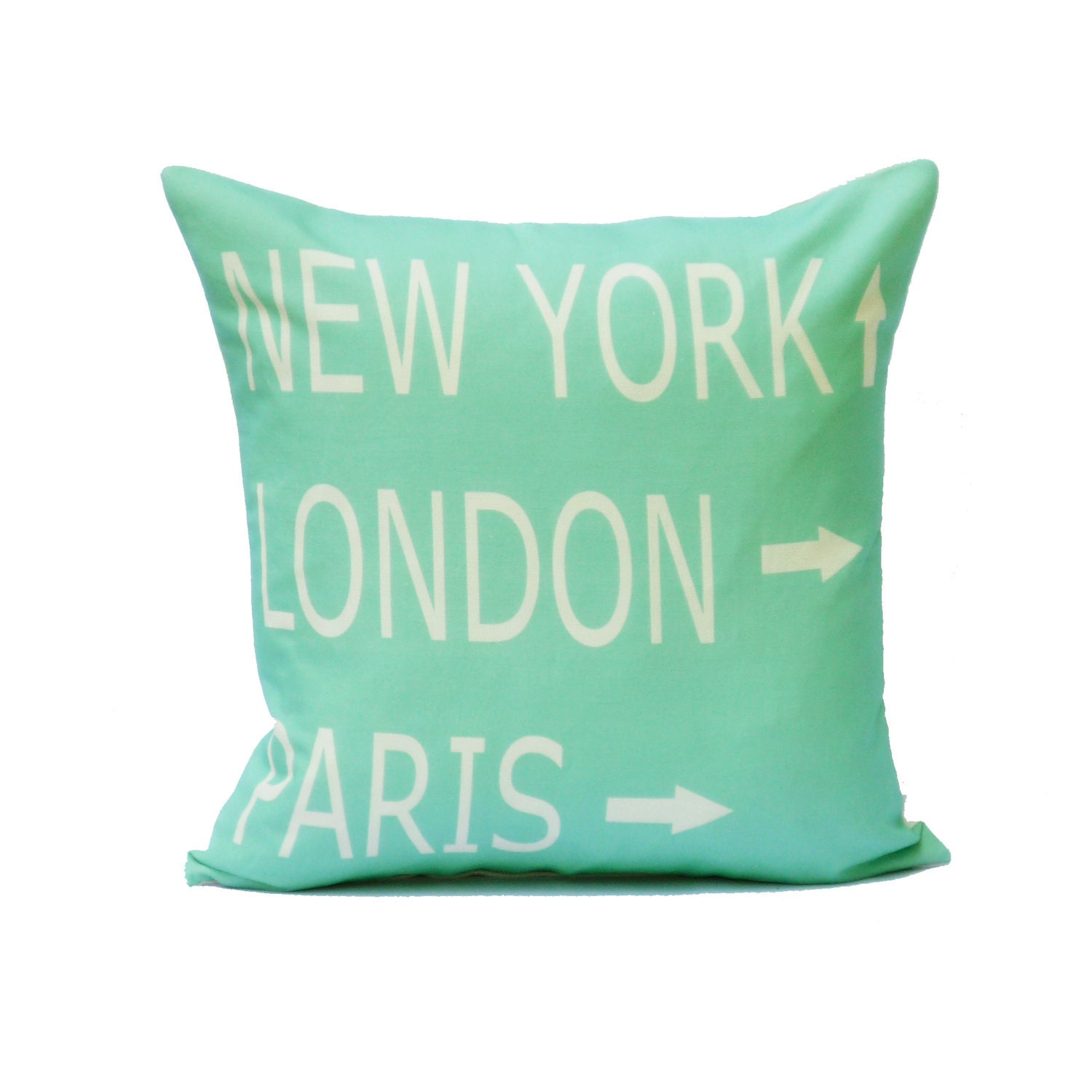 destination throw pillow cover aqua cream paris new york london typography linen decor 18x18