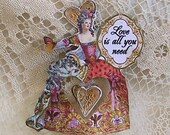 Vintage Valentine Paper Doll Or 3D Cake Topper - Printable Decoration And Spinning Heart Clip Art Collage Sheet Digital Download CS7V