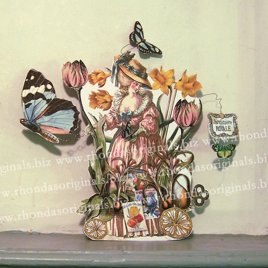 Marie Antoinette Easter Paper Doll Digital Download - Vintage Spring French Gardener, Butterfly Altered Art For Paper Crafts MA11M
