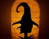 Primitive Halloween Witch Silhouette Lantern Candle Holder