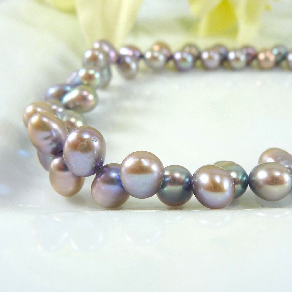 Freshwater Pearl Necklace - Blue Gray Pearls with Pink Overtones, Silver - personaloasis