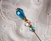 Aqua Crystal Pin, 3 Inch Stick Pin, Hat Pin, Hijab Pin, Scarf Pin KC0202
