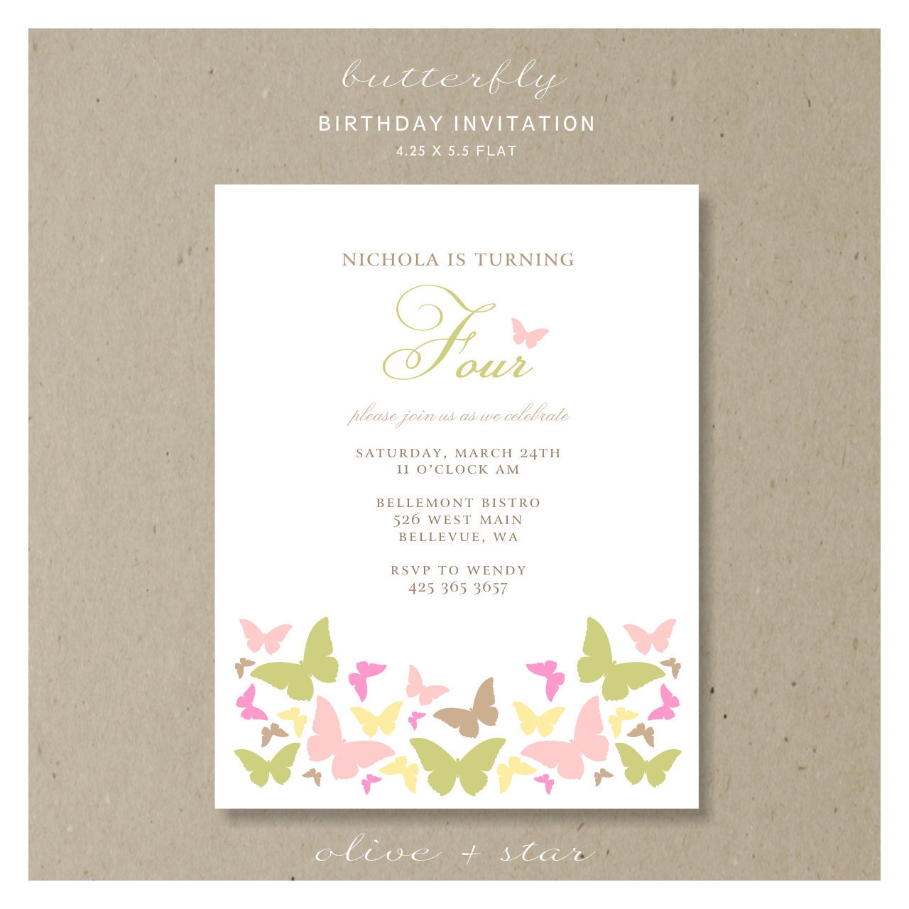 colorful butterflies : birthday invitation set